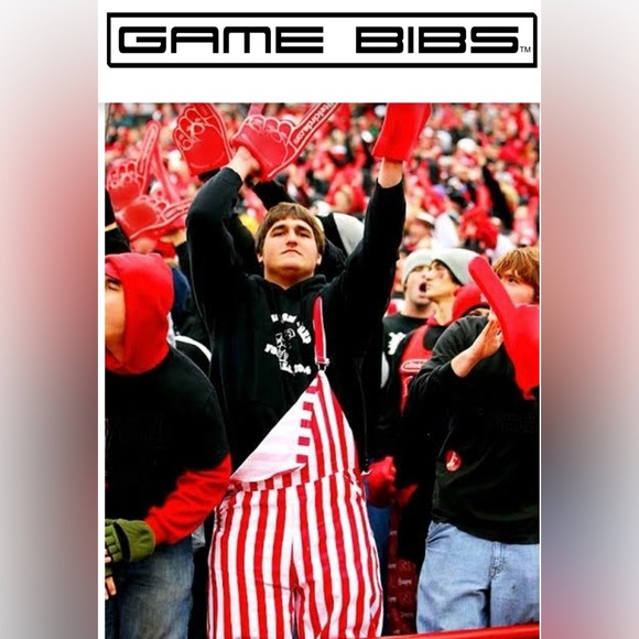 Adult Red & White Striped Game Bib Overalls, size XL, 100% Cotton, BRAND NEW - Picture 4 of 6